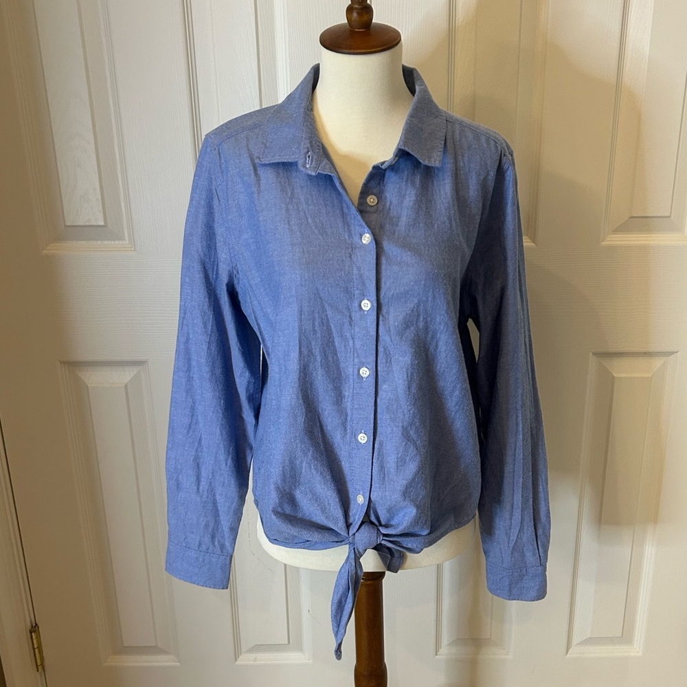 Blue Collared Button Down, Tie Front Top - image 7